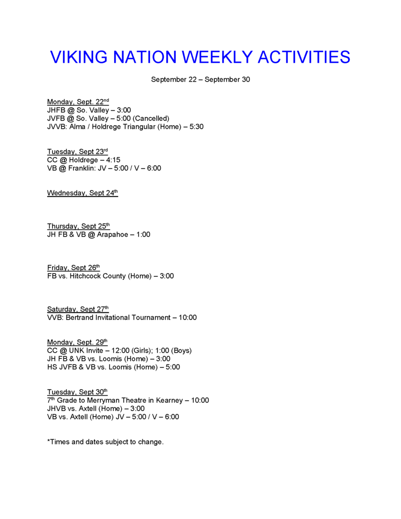 Weekly events