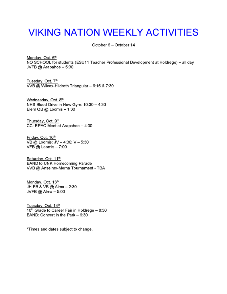Weekly events