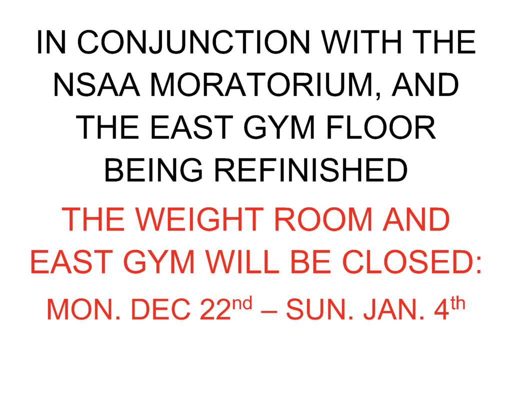 Weight room closed - holidays