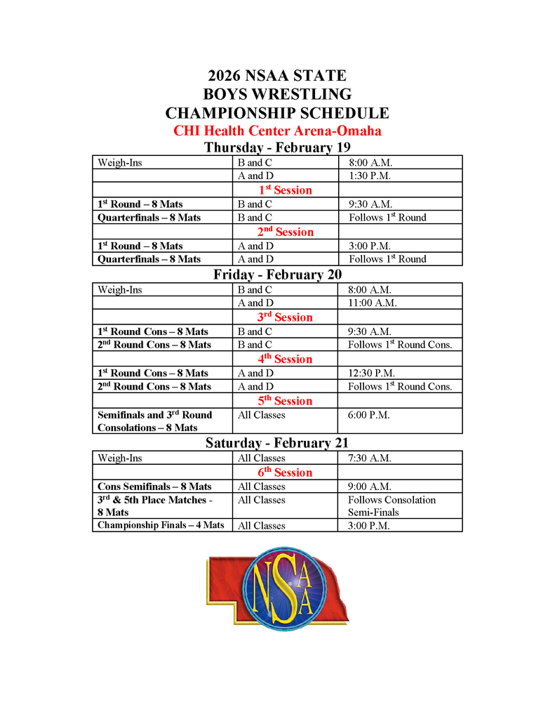 State wrestling schedule