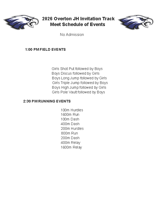 Overton JH Track Schedule of Events