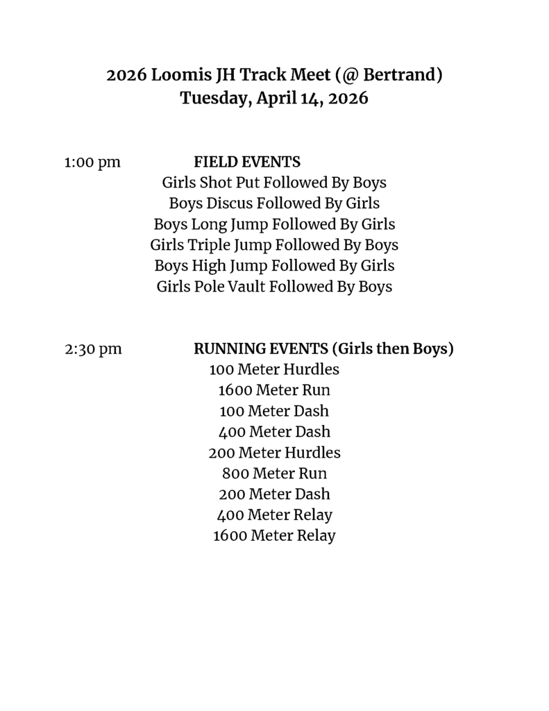 Loomis JH Track Order of Events