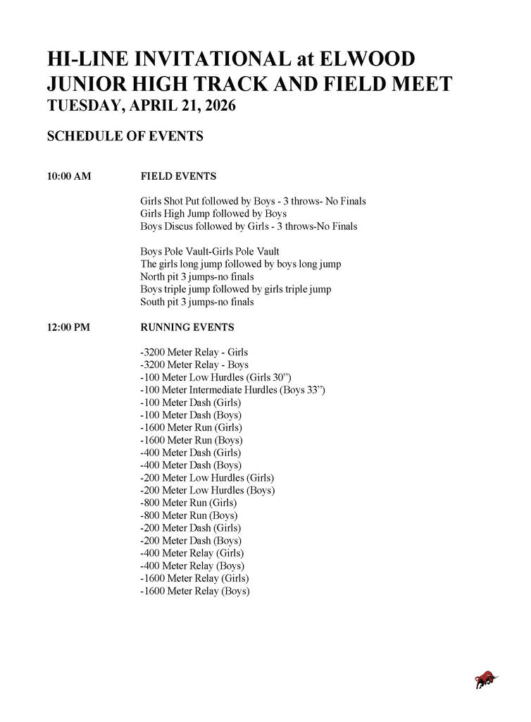 Hi Line JH Schedule of Events