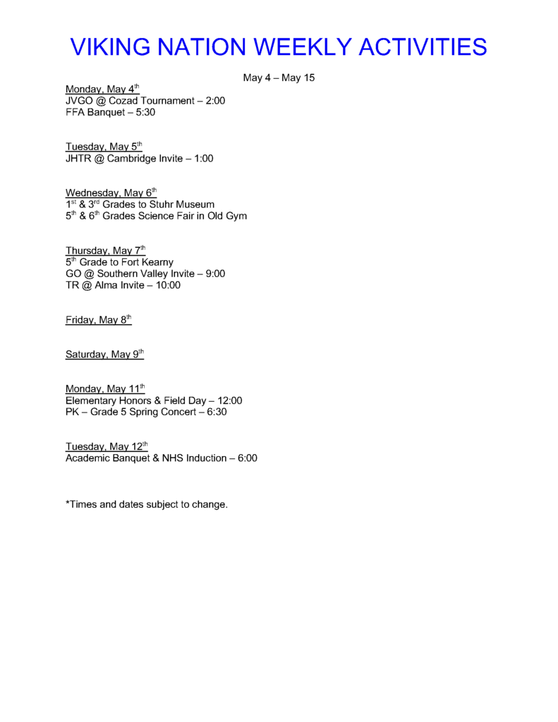 weekly activities