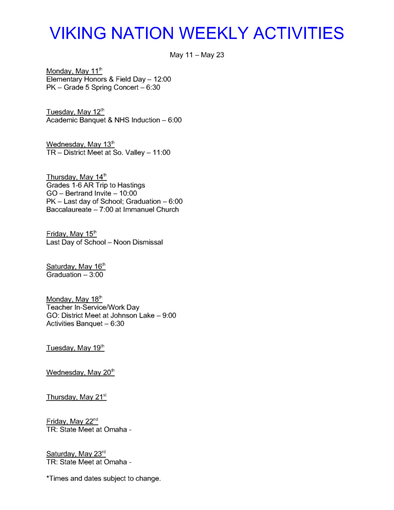 Weekly events