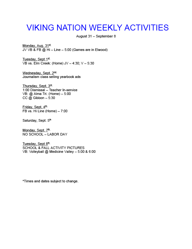 weekly activities