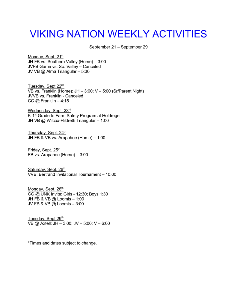weekly activities