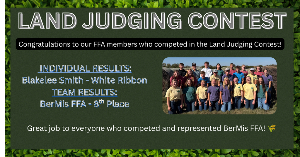 🌱 Congratulations to our Bermis FFA members who competed in Land Judging! Great job representing our chapter and putting your skills to work. We’re proud of all your hard work! 💙💛