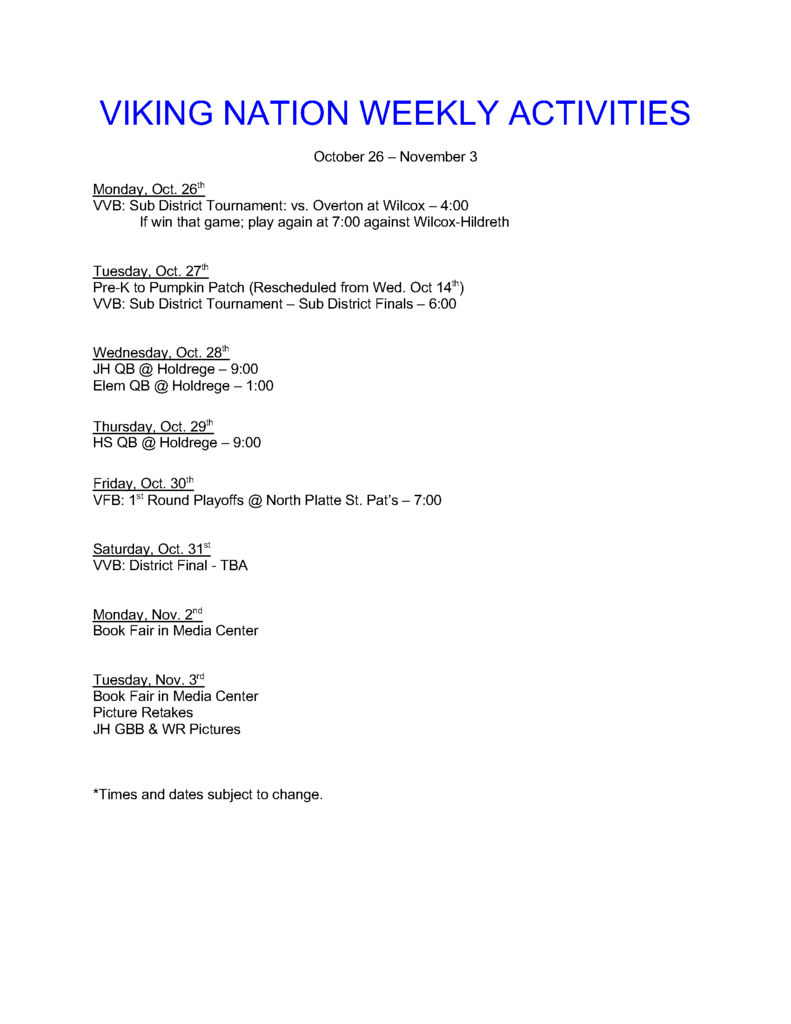 weekly activities