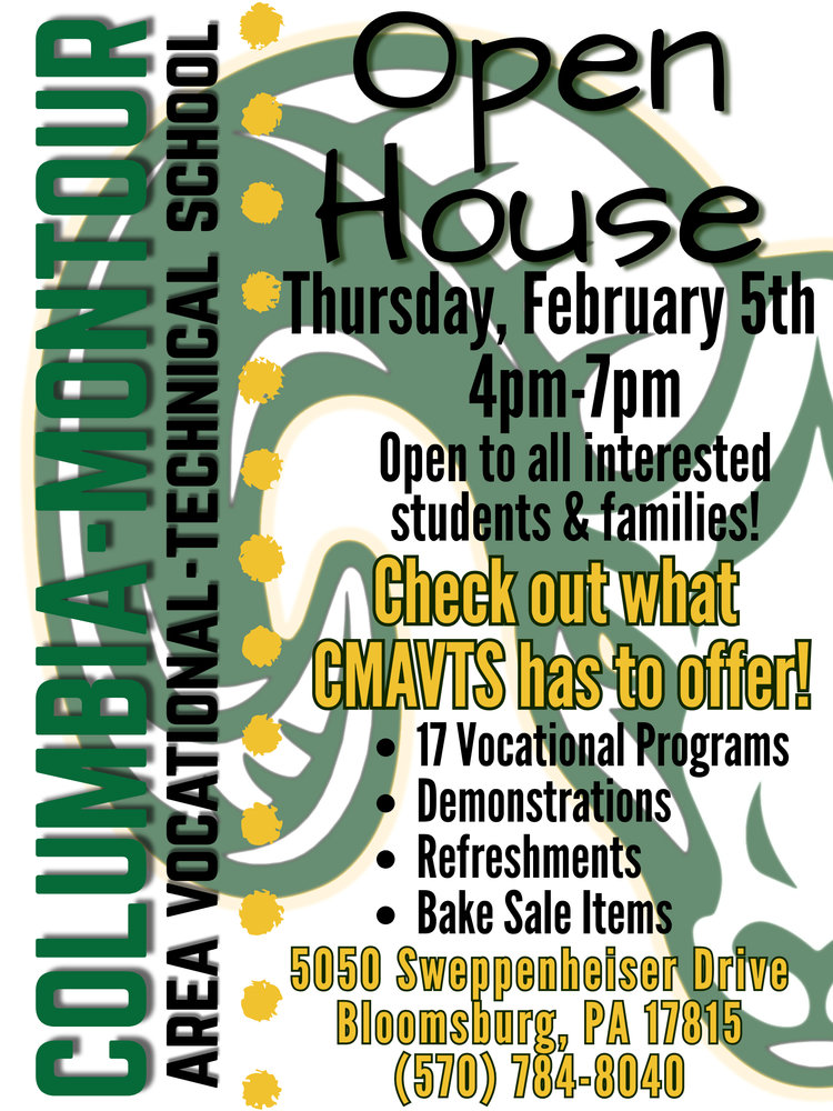 Columbia-Montour Vo-Tech Open House February 5th from 4:00-7:00 pm