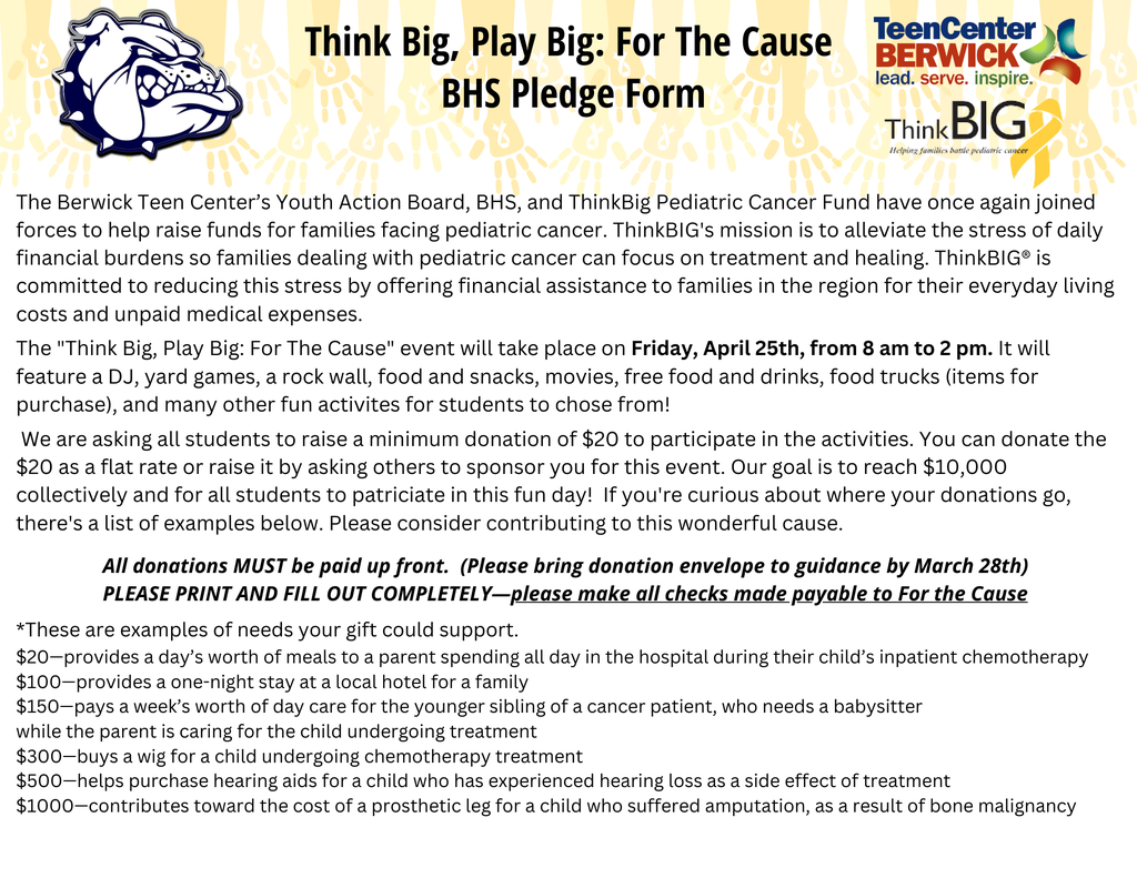 Think Big, Play Big: For The Cause BHS Pledge Form