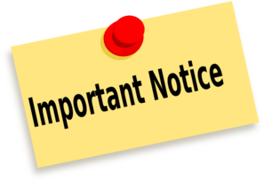 Yellow sticky note with a red pushpin at the top, displaying the bold black text 'Important Notice'.