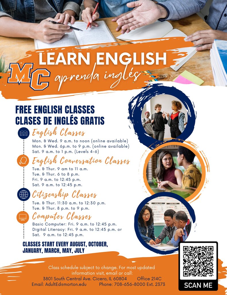 Learn English. Morton College flyer.