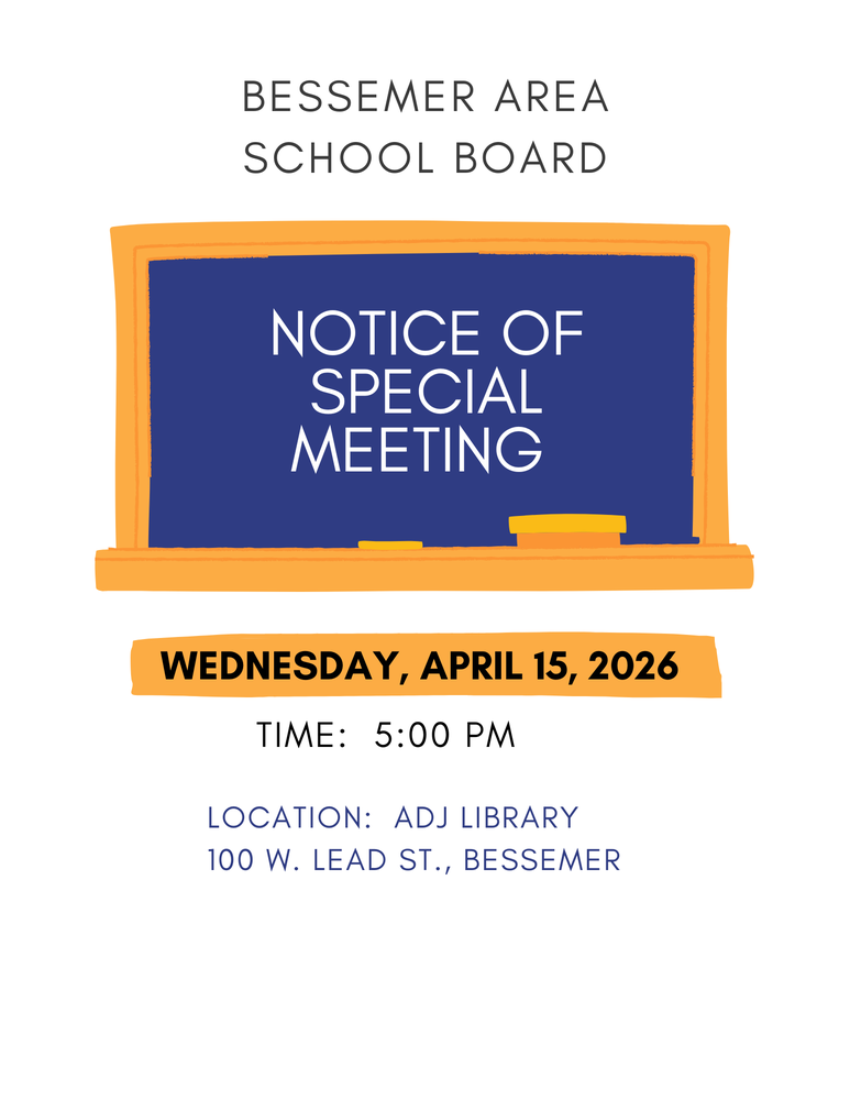 Notice of Special School Board Meeting for Bessemer Area Schools