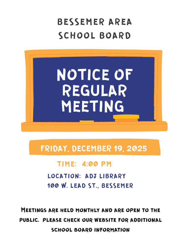 Notice of Regular School Board Meeting for Bessemer Area Schools