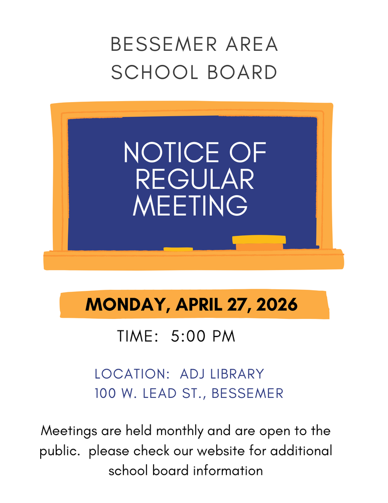 Notice of Regular School Board Meeting for Bessemer Area Schools