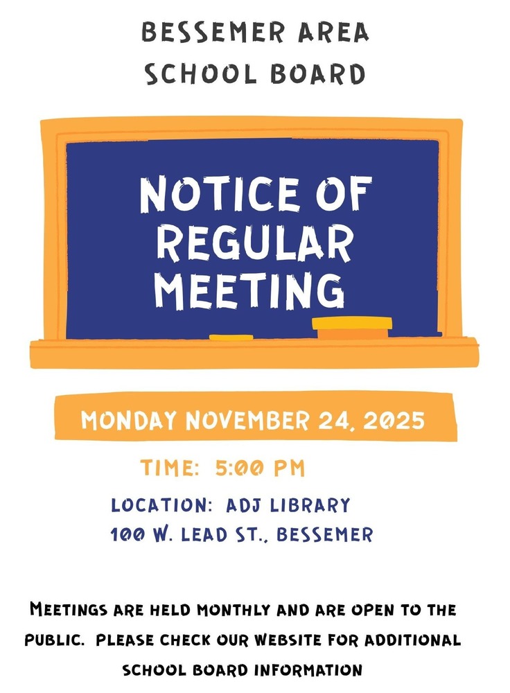 Notice of Regular School Board Meeting for Bessemer Area Schools