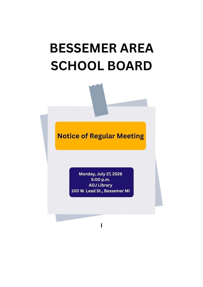 Notice of Regular School Board Meeting for Bessemer Area Schools