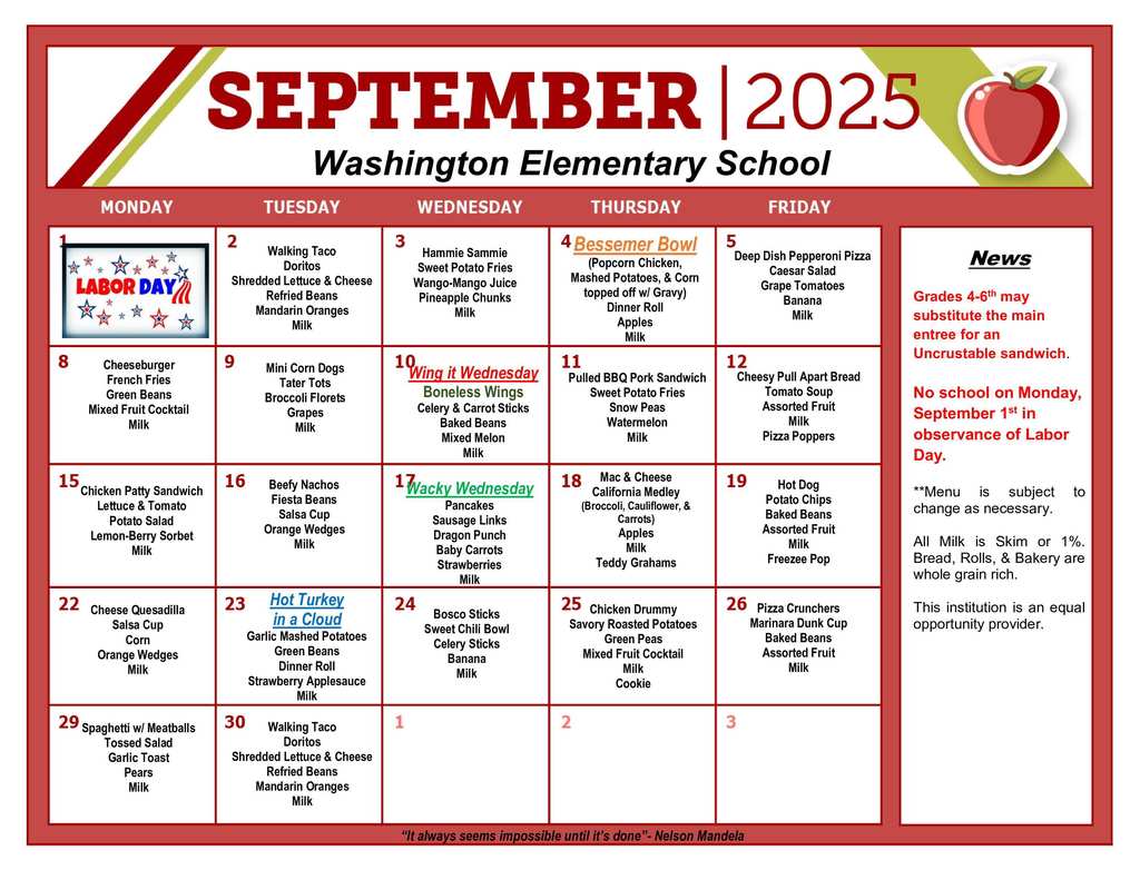 September Menu- WES