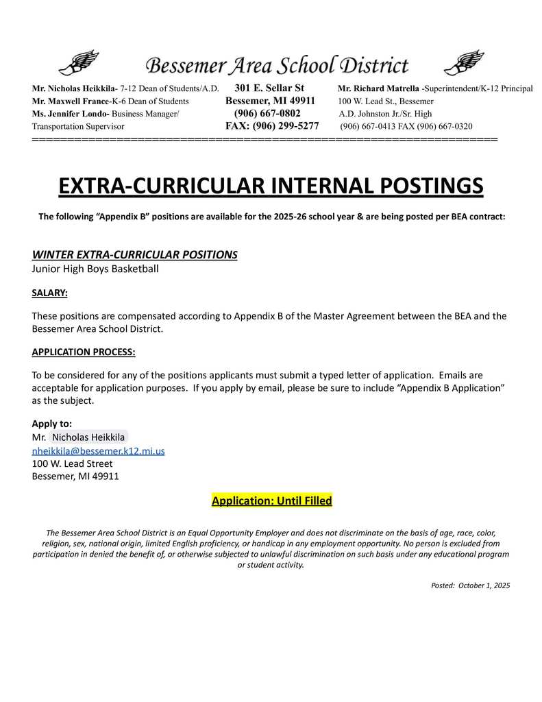 2025-26 Schedule B Postings - Fall Sports