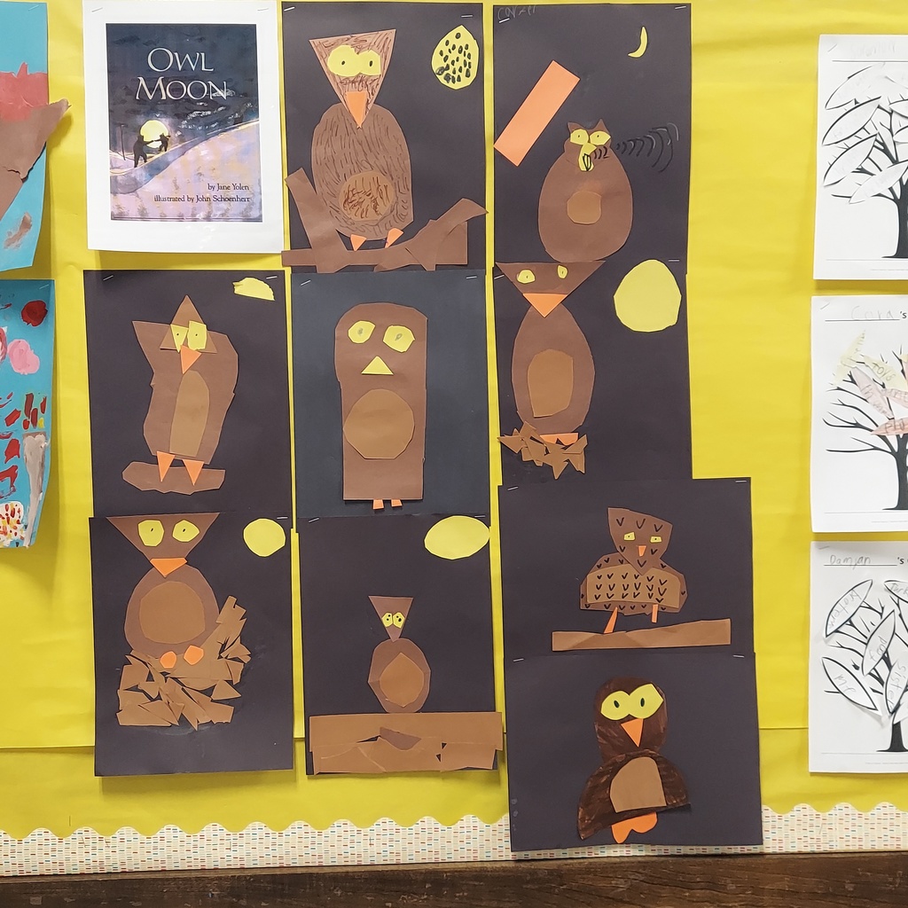 Student's  craft project with construction paper owls