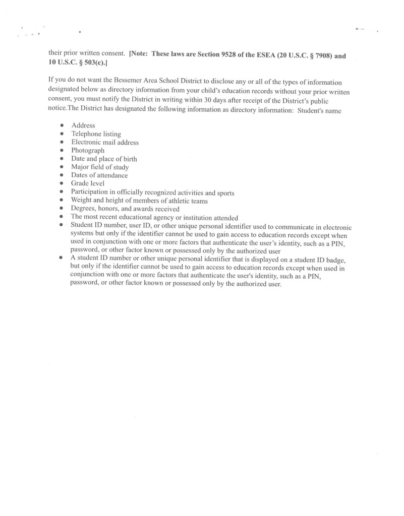 information regarding FERPA rights