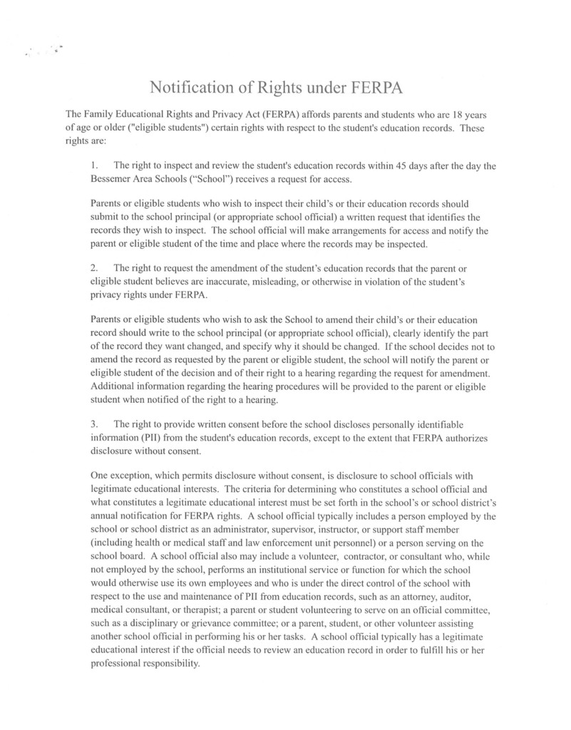 information regarding FERPA rights