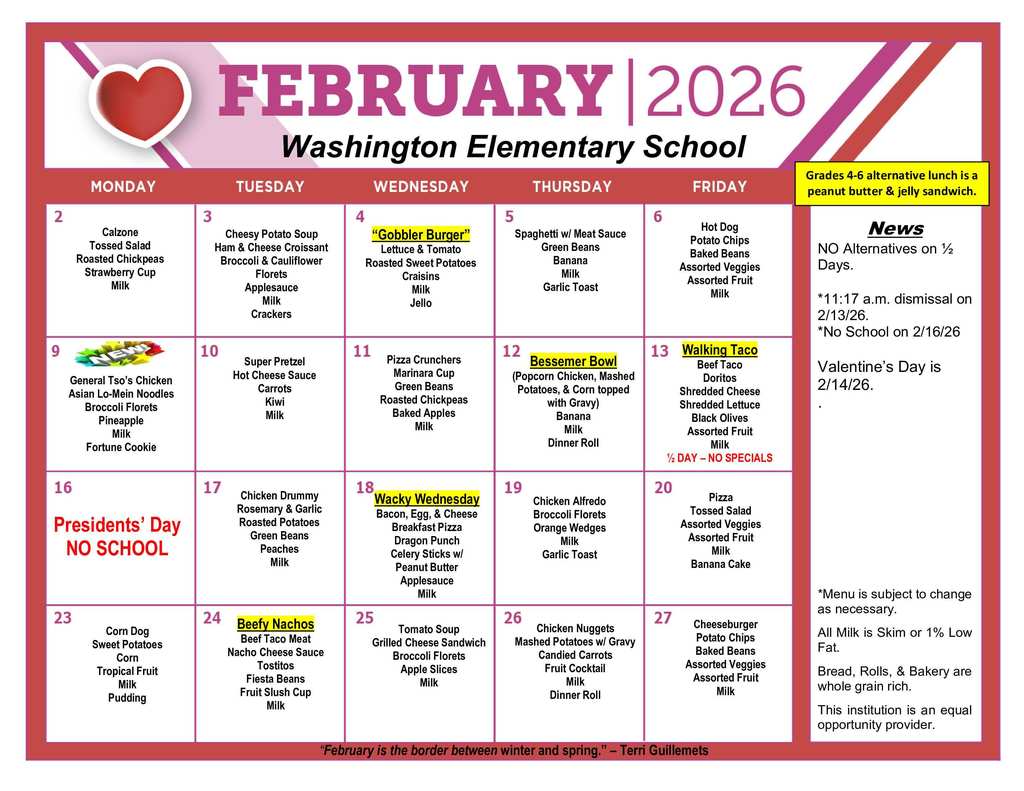 WES February Menu