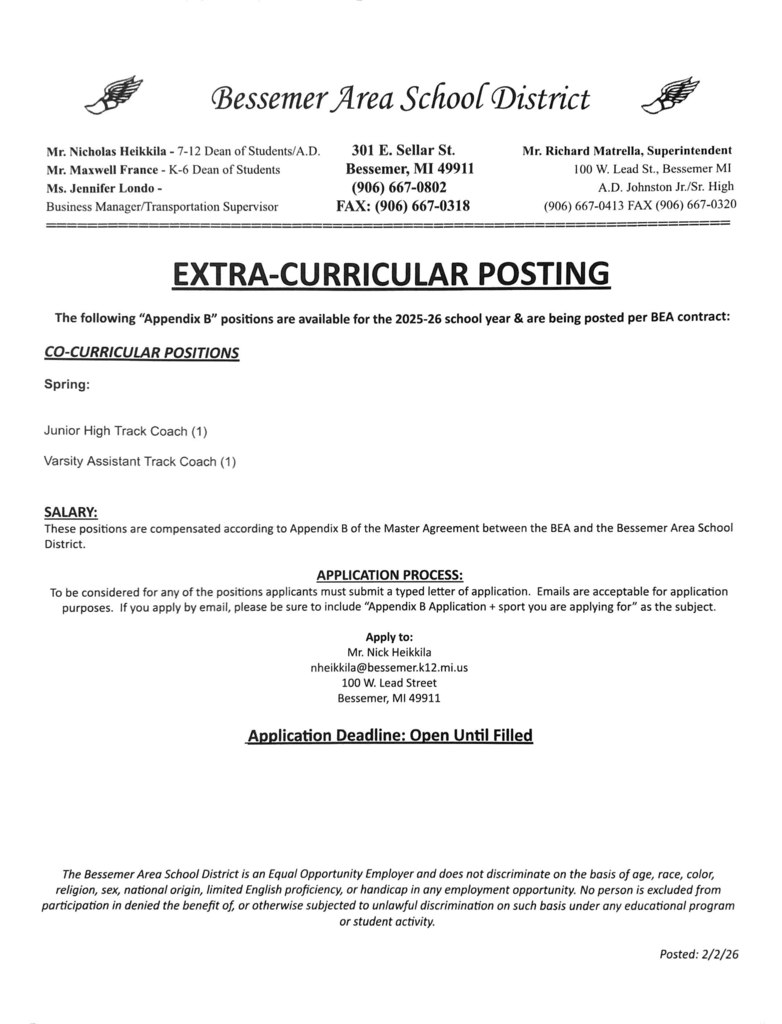 job posting for school spring sports