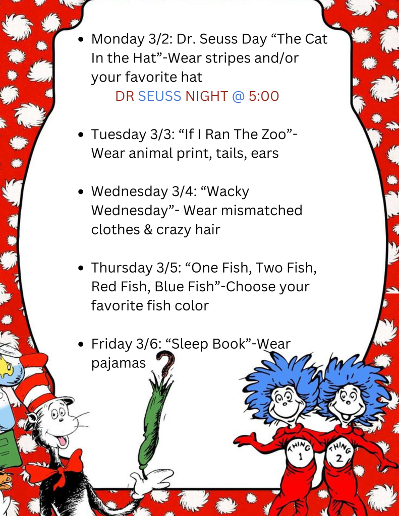 page 2 of flyer advertising school Dr. Seuss Family Night