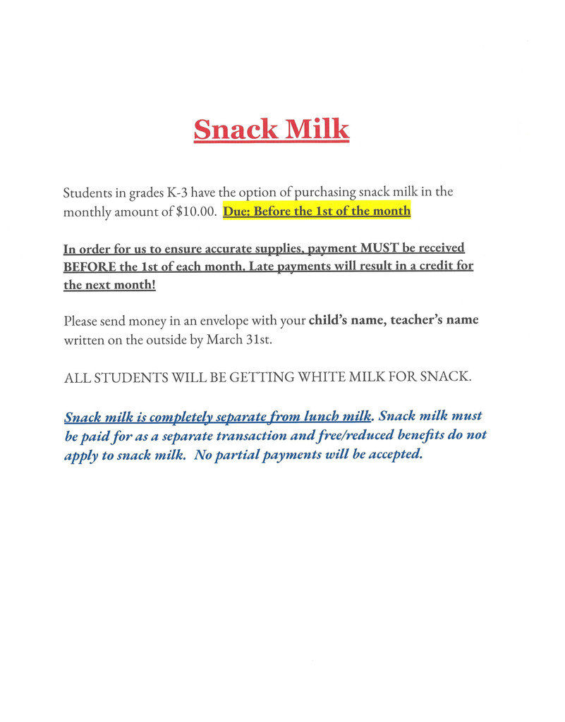 snack milk money reminder