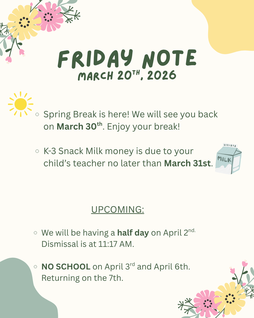 NOTE OF UPCOMING SCHOOL EVENTS