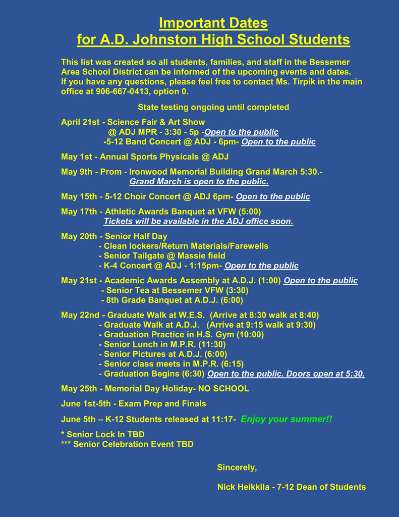 Important EOY dates for the 25-26 School Year