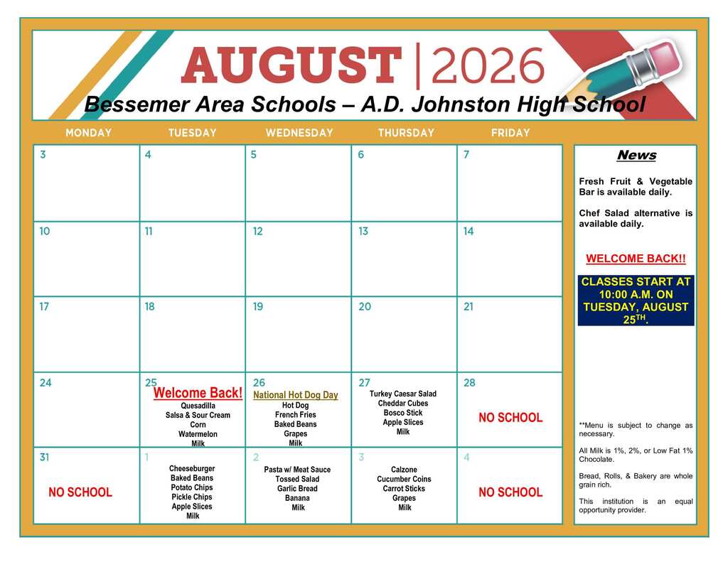 August ADJ Lunch Menu
