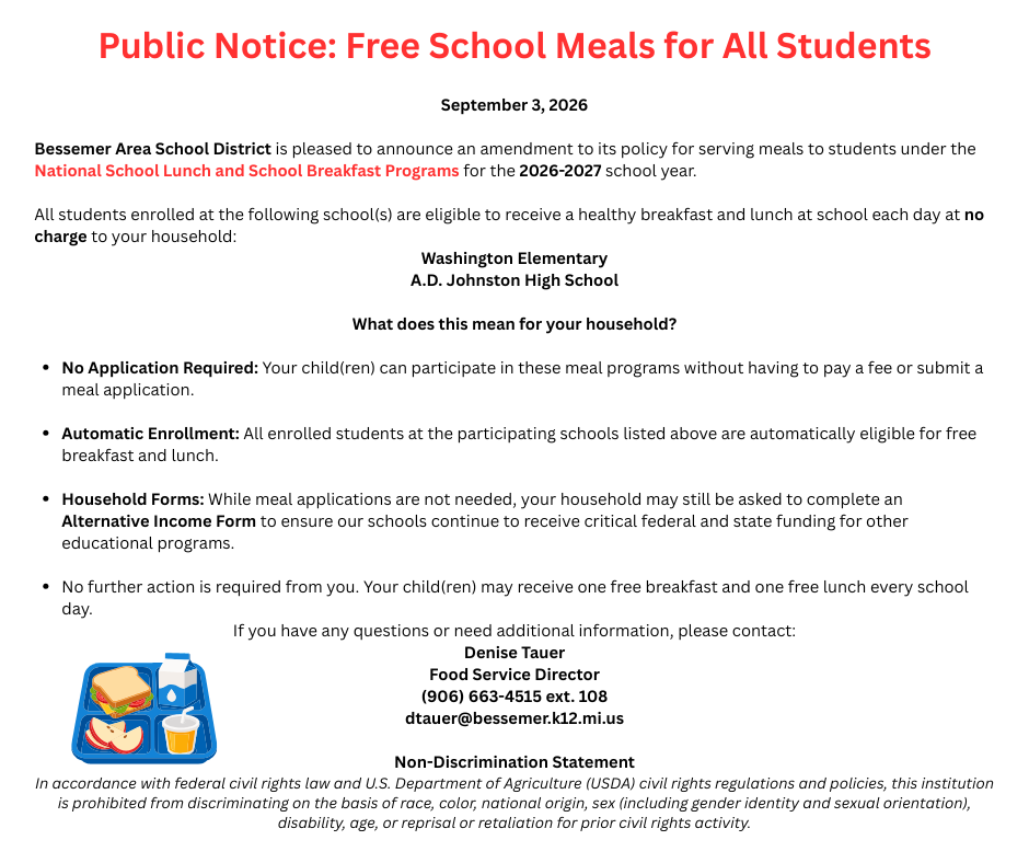 public notice regarding free school meals