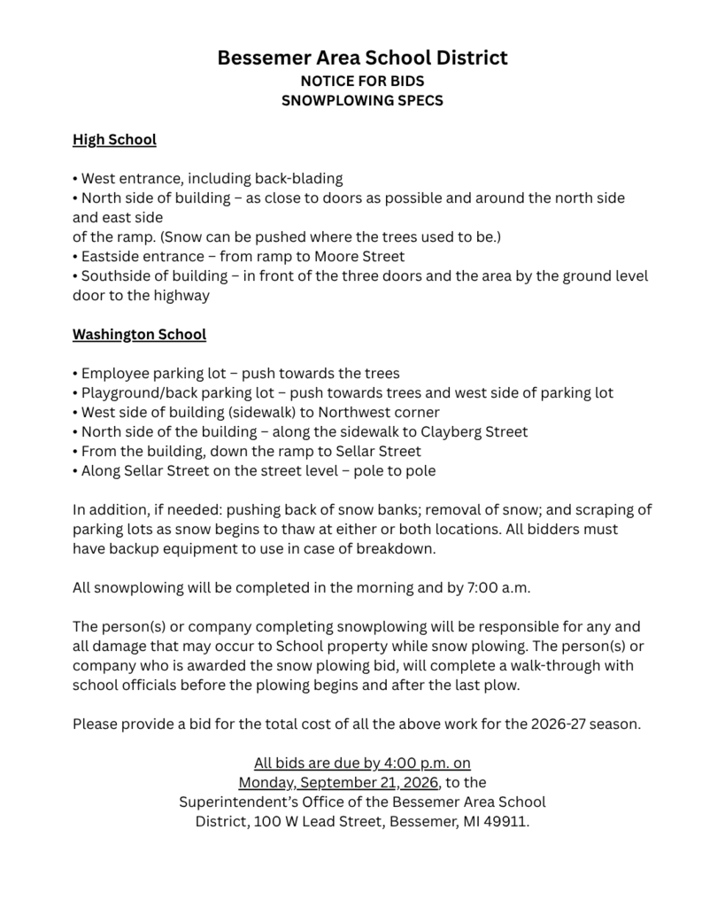 notice for snowplowing bids