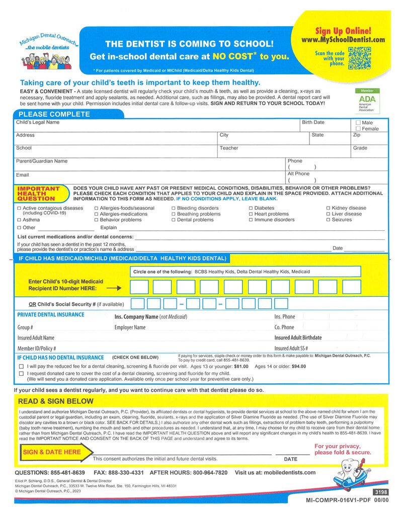 Mobile Dentist sign-up form page 1