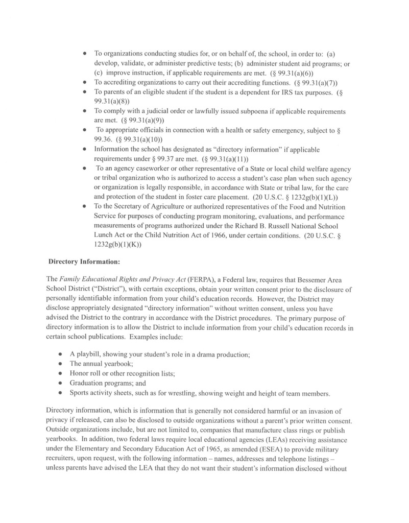 Notice of Rights Under FERPA page 3