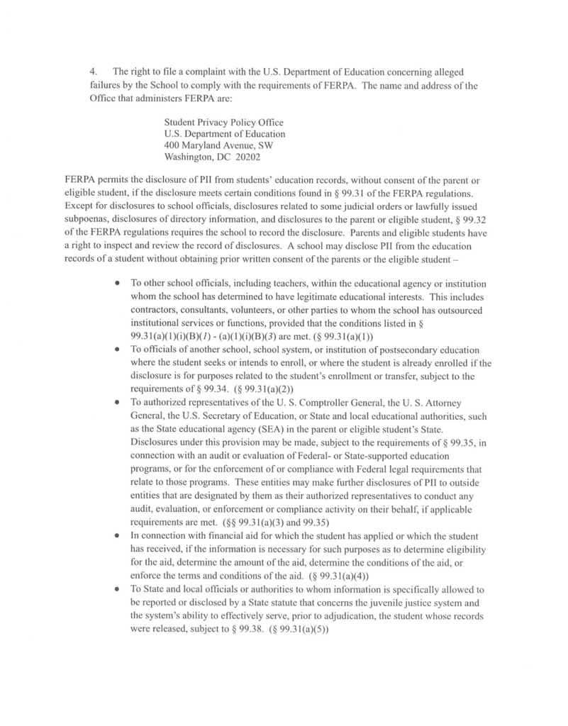 Notice of Rights Under FERPA page 2