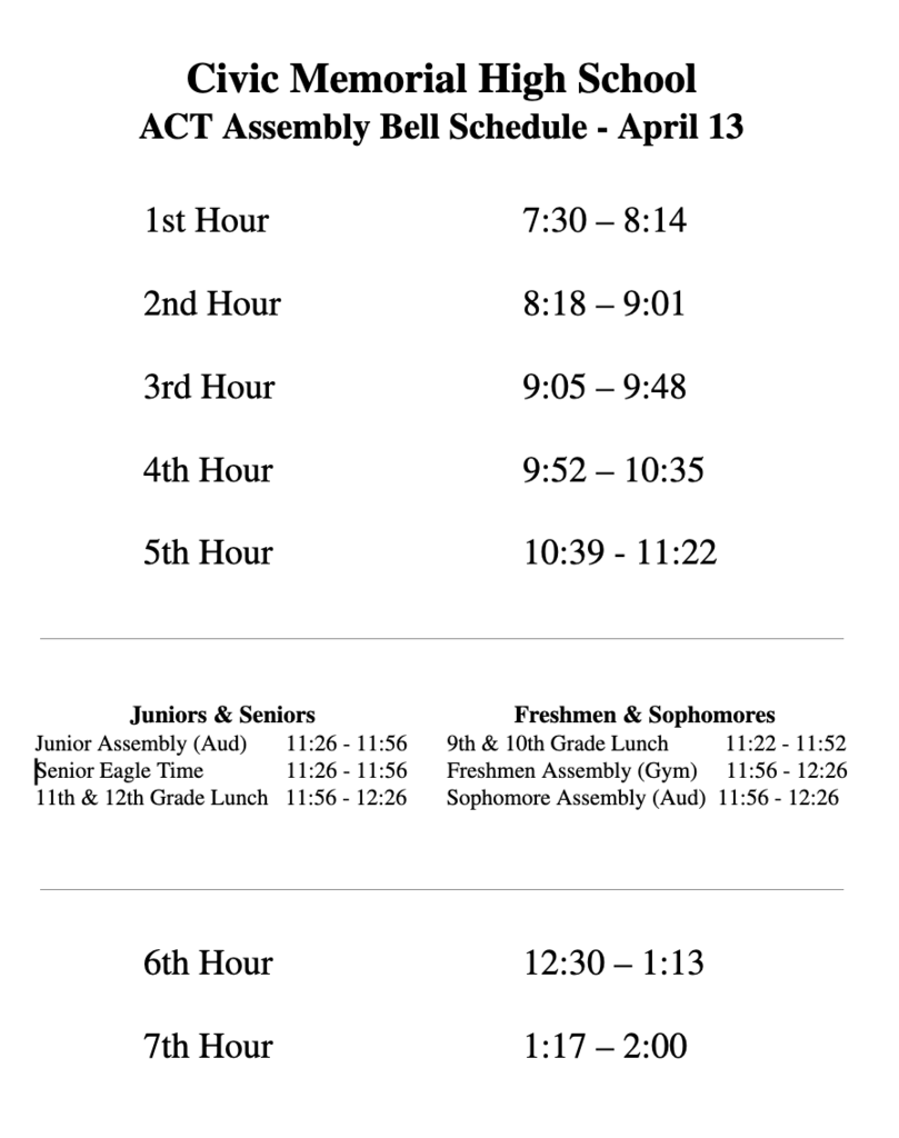 Monday's Schedule