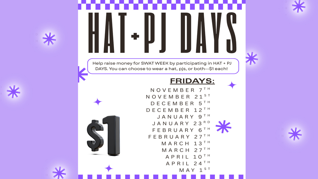 graphic for swat fundraiser hat & pj days