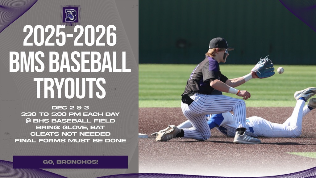 a graphic promoting baseball tryouts showing a baseball player tagging an opponent out at second base.