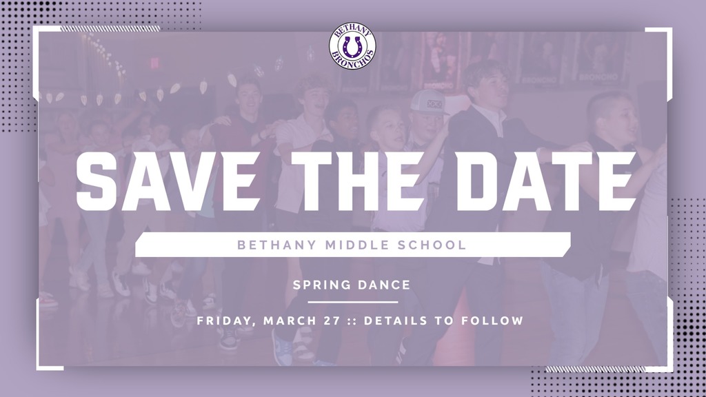 purple graphic with a photo of kids dancing to show the save the date for the bms spring dance