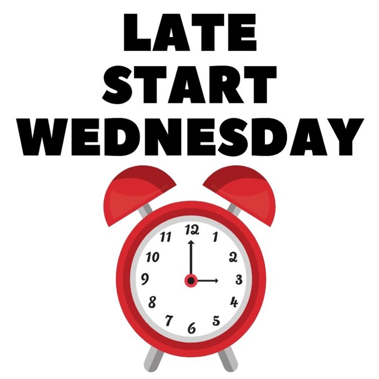 graphic of red alarm clock with the words late start above it