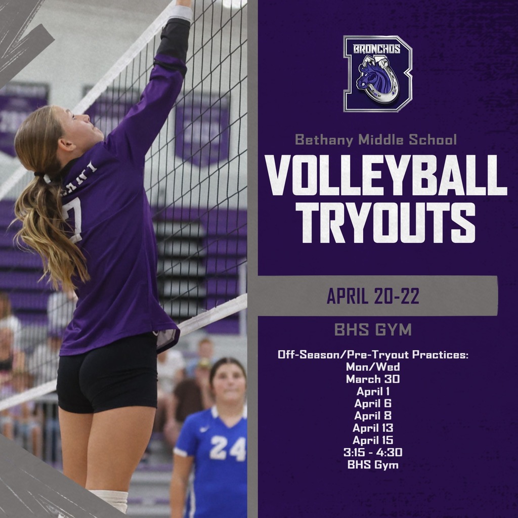 purple and gray graphic of female volleyball player with tryout dates listed