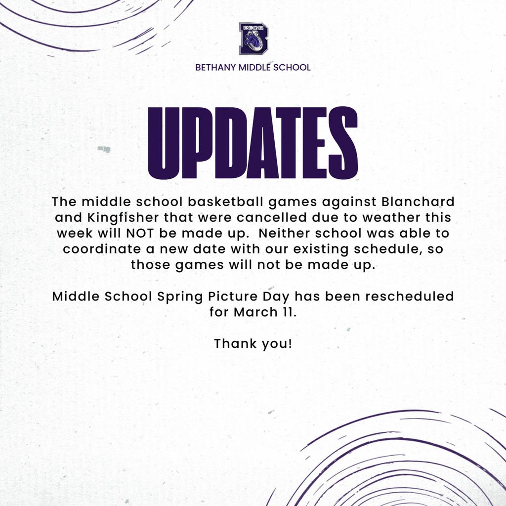 purple and white graphic with information about make up dates for events missed due to weather