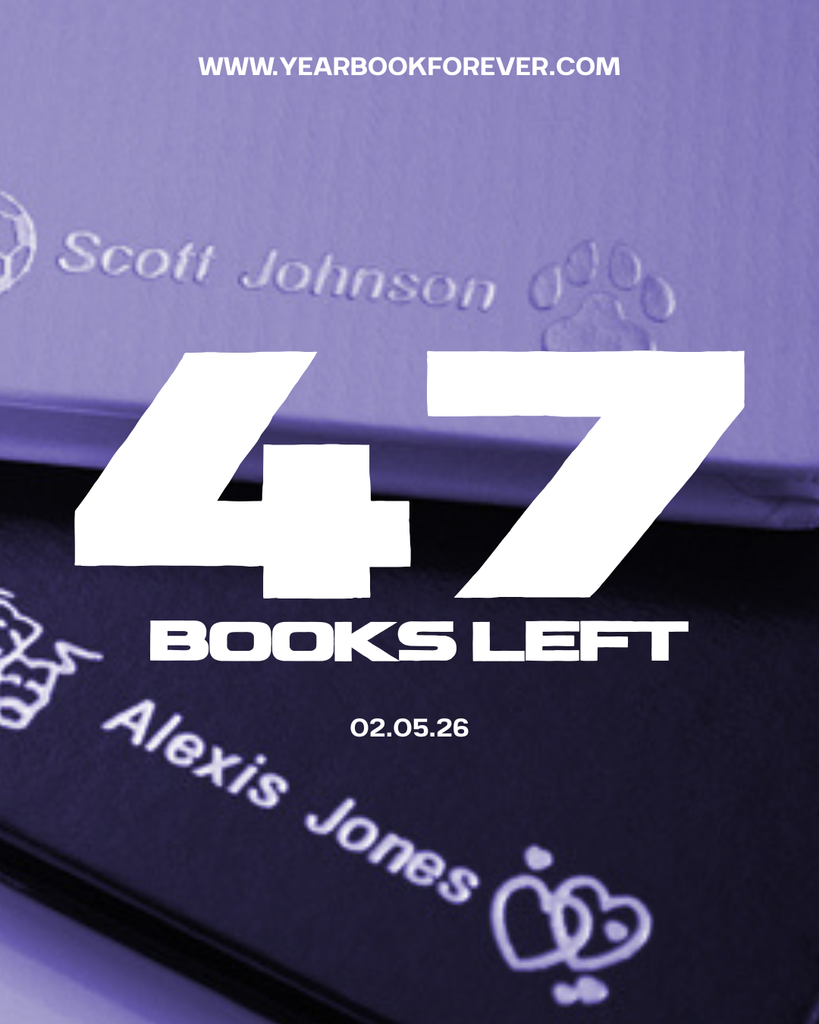 a graphic with a photo of yearbook on it, explaining only 47 books left to order