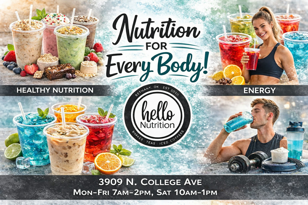 Business card for Hello Nutrition smoothies and energy drinks