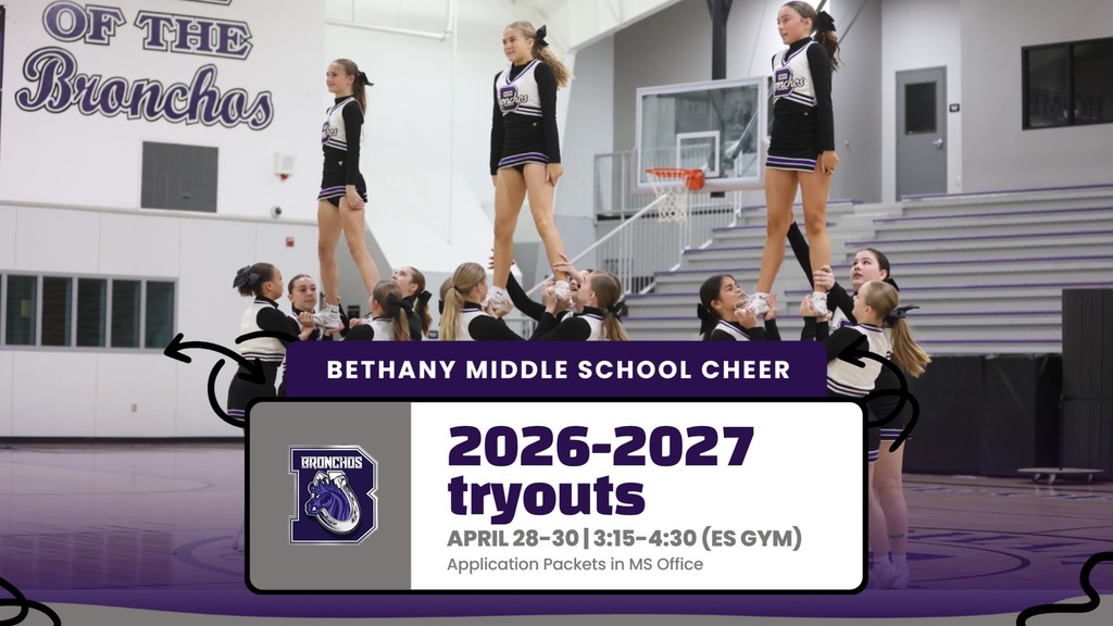 image of cheerleaders at a pep assembly with details for cheer tryouts upcoming
