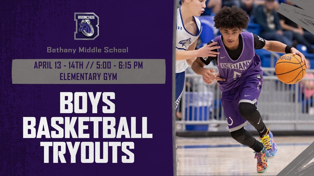 graphic with basketball player and details about tryouts for boys team